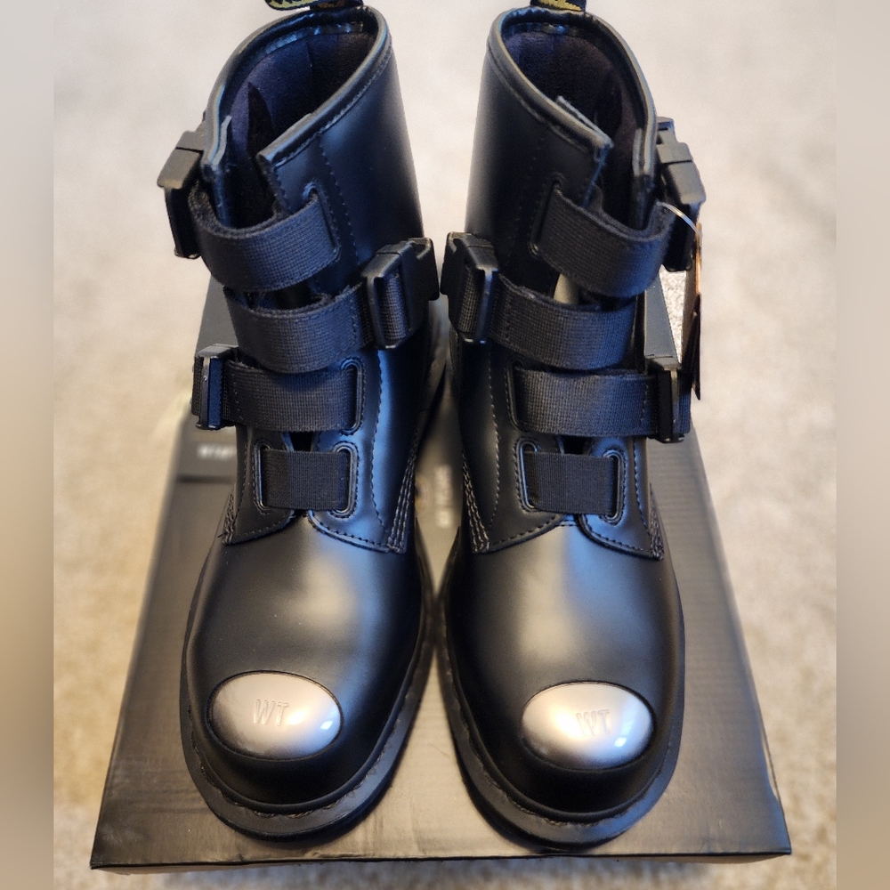 Dr. Martens WTAPS collab RARE steel toe biker Mono Black Leather Buckle Straps 8 - Picture 5 of 11